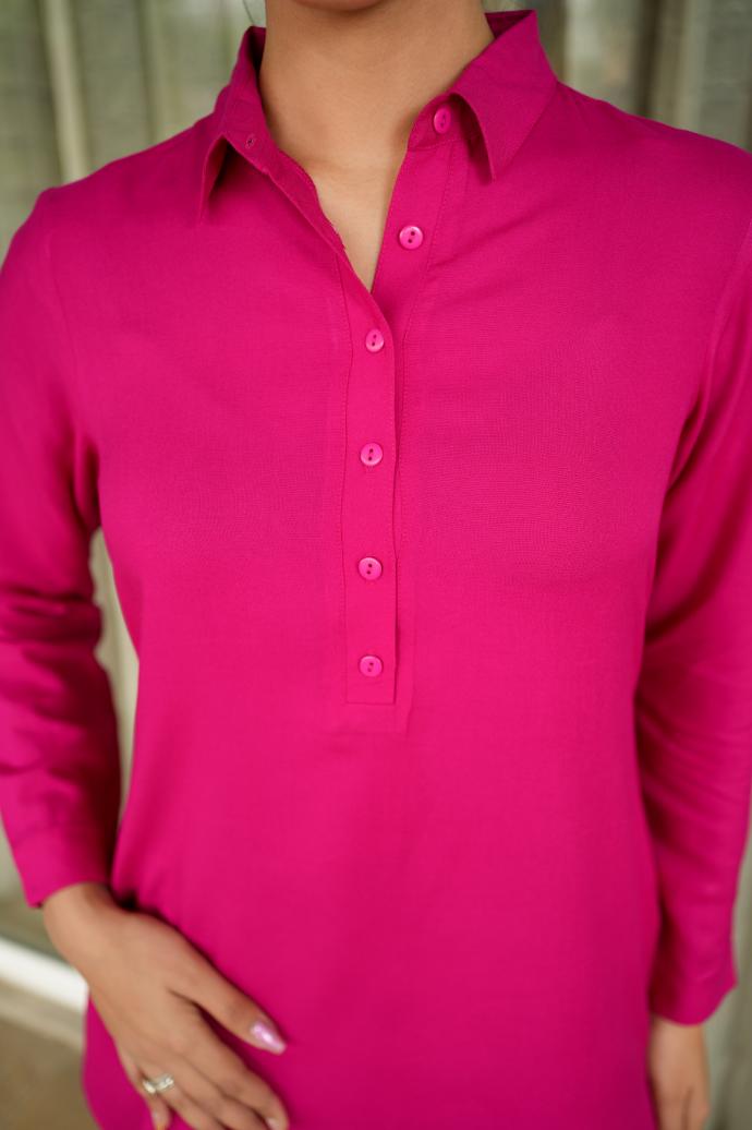 Magenta Longline shirt [ 100% Rayon, Liva Certified ] - Long line shirt