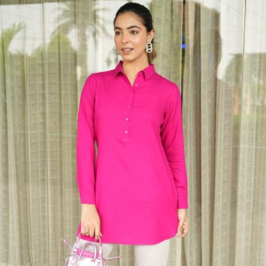 Magenta Longline shirt [ 100% Rayon, Liva Certified ] - Long line shirt