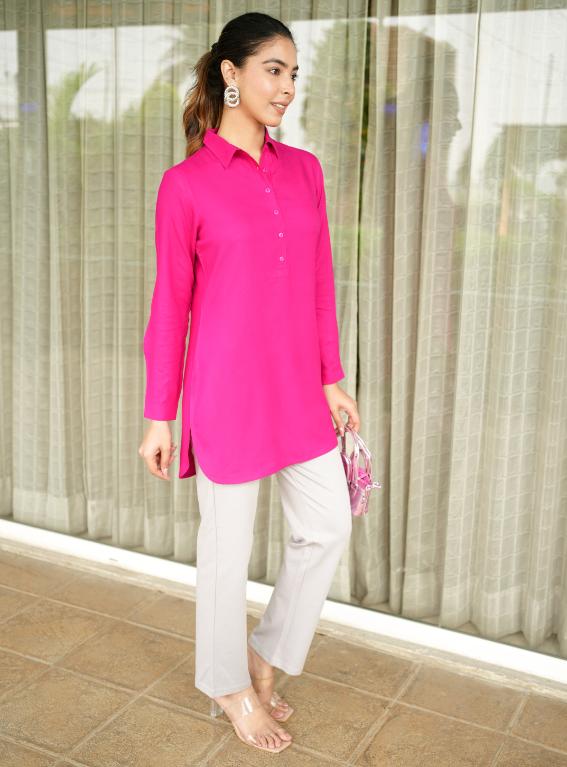 Magenta Longline shirt [ 100% Rayon, Liva Certified ] - Long line shirt