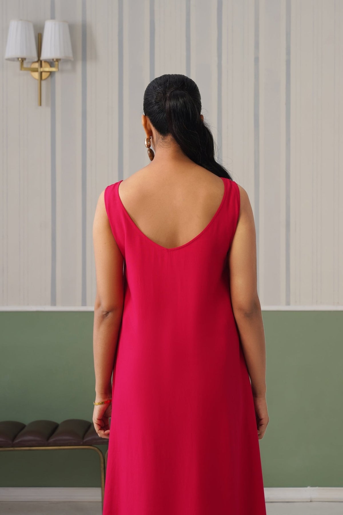 Magenta rayon flare dress with pocket [ Premium 100% Rayon, Liva Certified ] -Rayon flare dress with pocket
