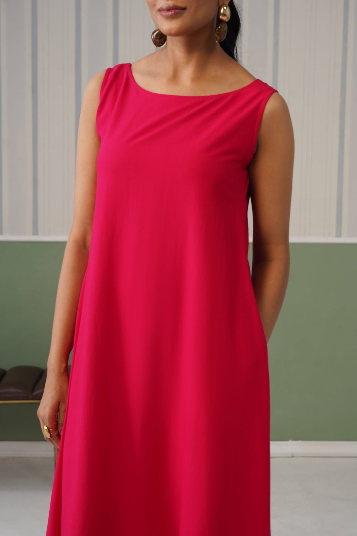 Magenta rayon flare dress with pocket [ Premium 100% Rayon, Liva Certified ] -Rayon flare dress with pocket