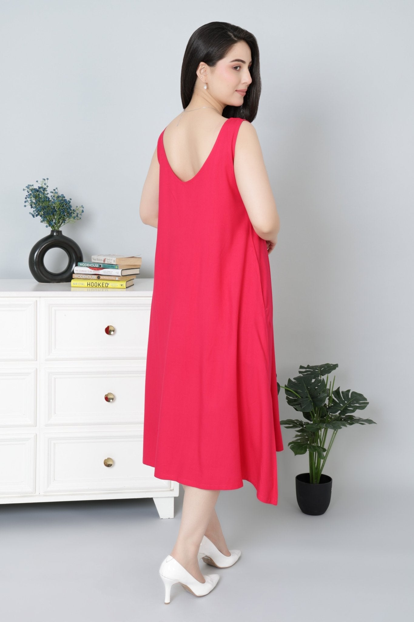 Magenta rayon flare dress with pocket [ Premium 100% Rayon, Liva Certified ] - Rayon flare dress with pocket