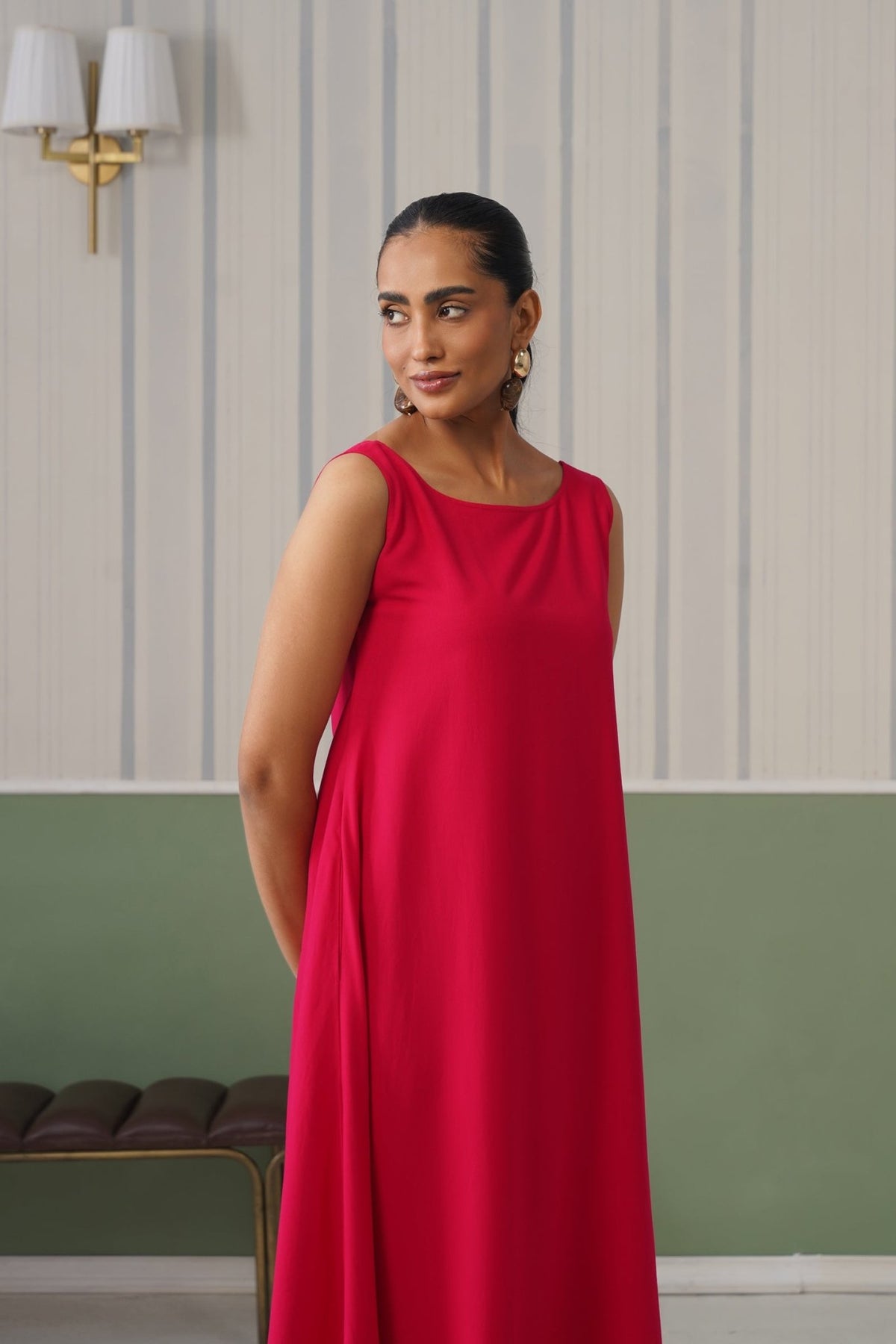 Magenta rayon flare dress with pocket [ Premium 100% Rayon, Liva Certified ] -Rayon flare dress with pocket