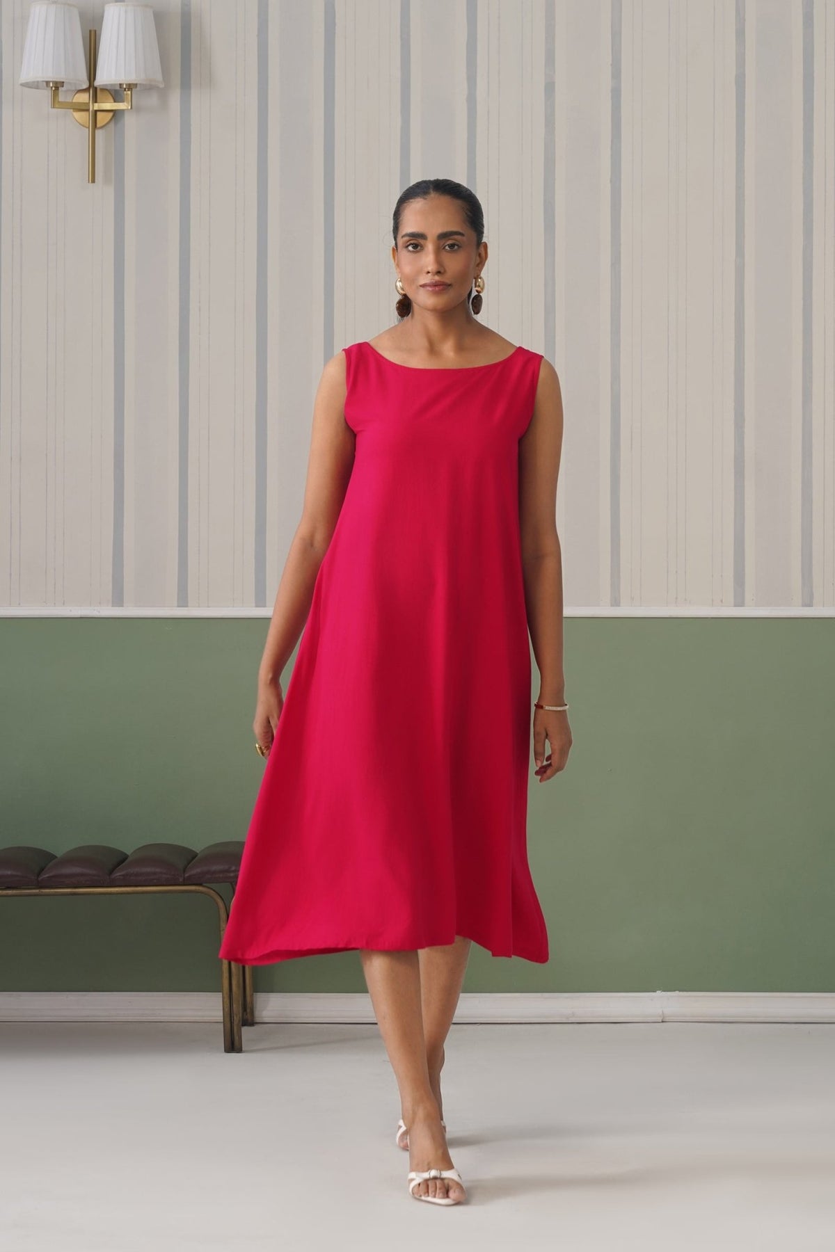 Magenta rayon flare dress with pocket [ Premium 100% Rayon, Liva Certified ] -Rayon flare dress with pocket