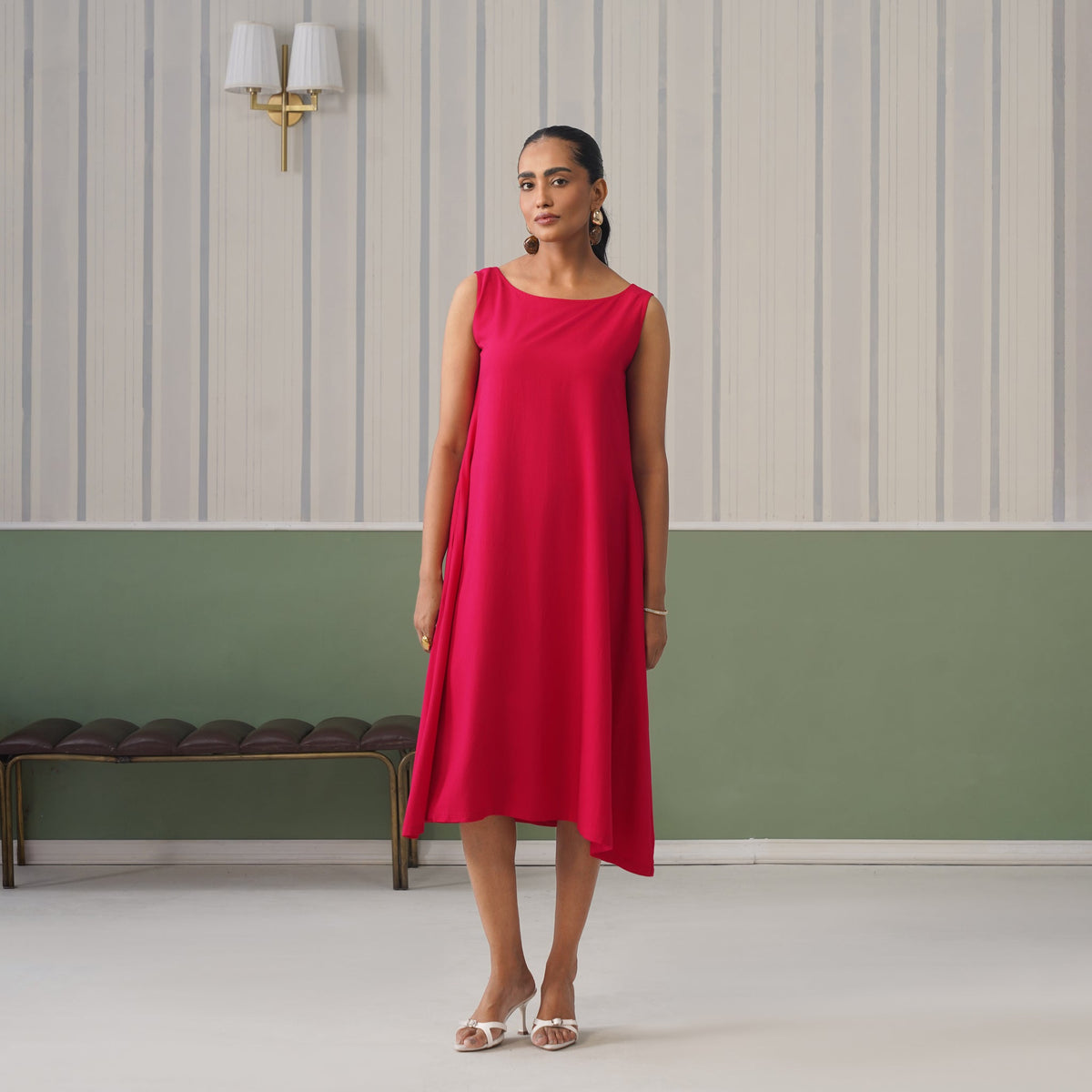 Magenta rayon flare dress with pocket [ Premium 100% Rayon, Liva Certified ] -Rayon flare dress with pocket