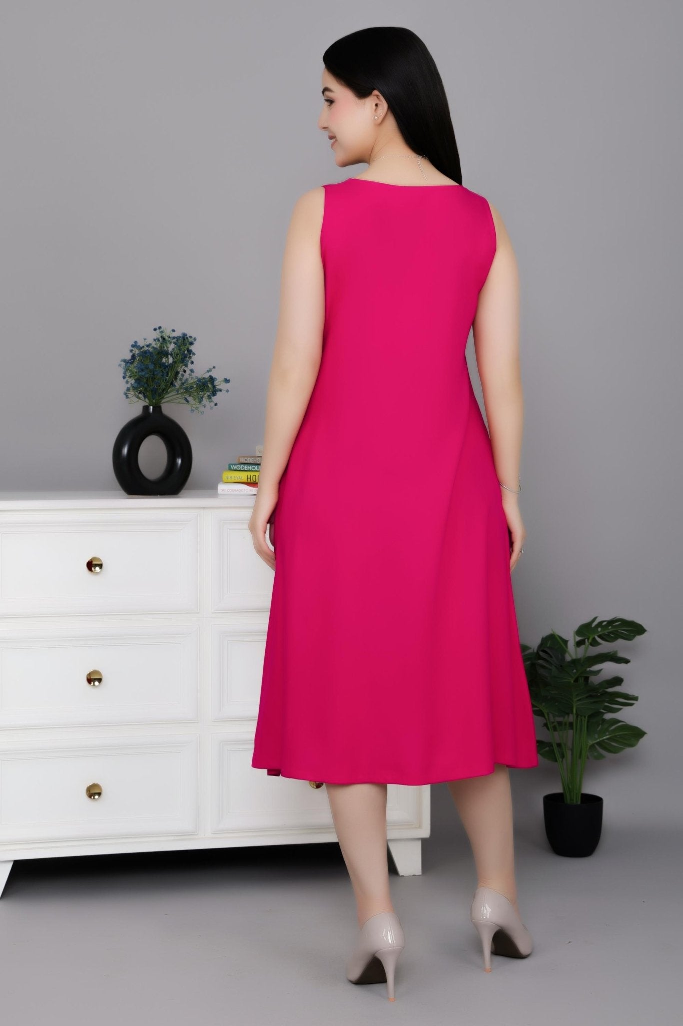 Magenta rayon line dress with pocket [ Premium 100% Rayon, Liva Certified ] - Rayon line dress with pocket