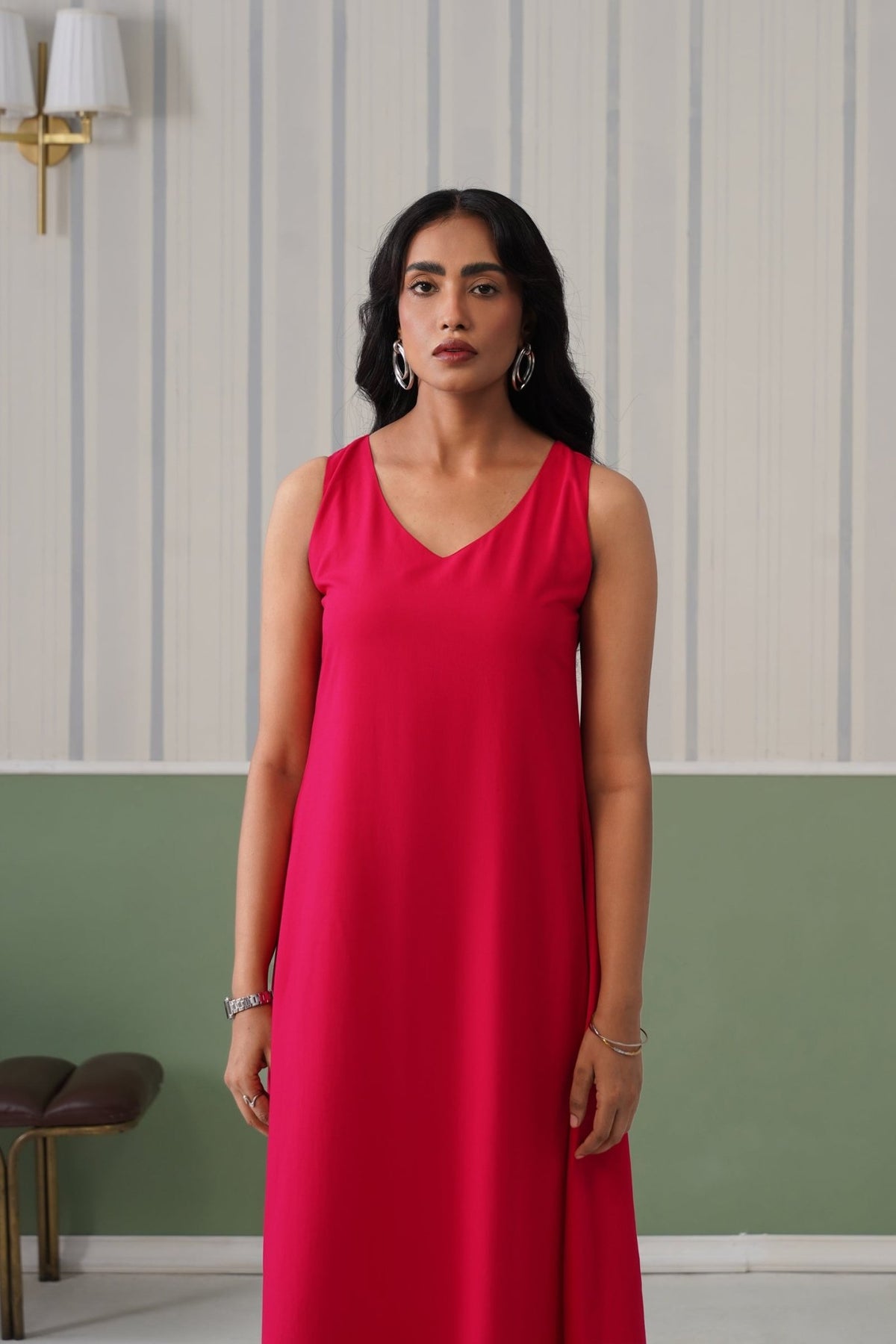 Magenta rayon line dress with pocket [ Premium 100% Rayon, Liva Certified ] -Rayon line dress with pocket