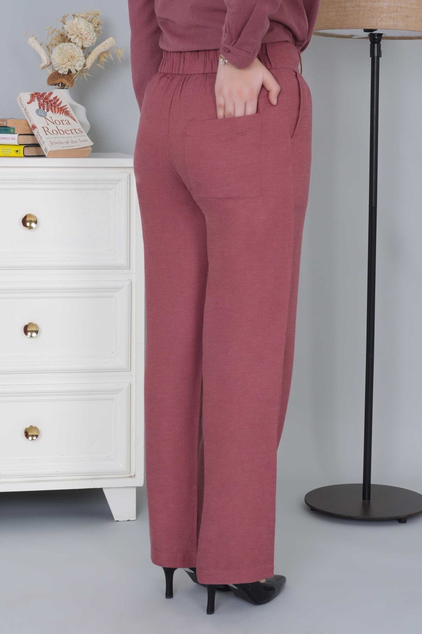 Maroon cotton linen flare pants - Linen flare pants