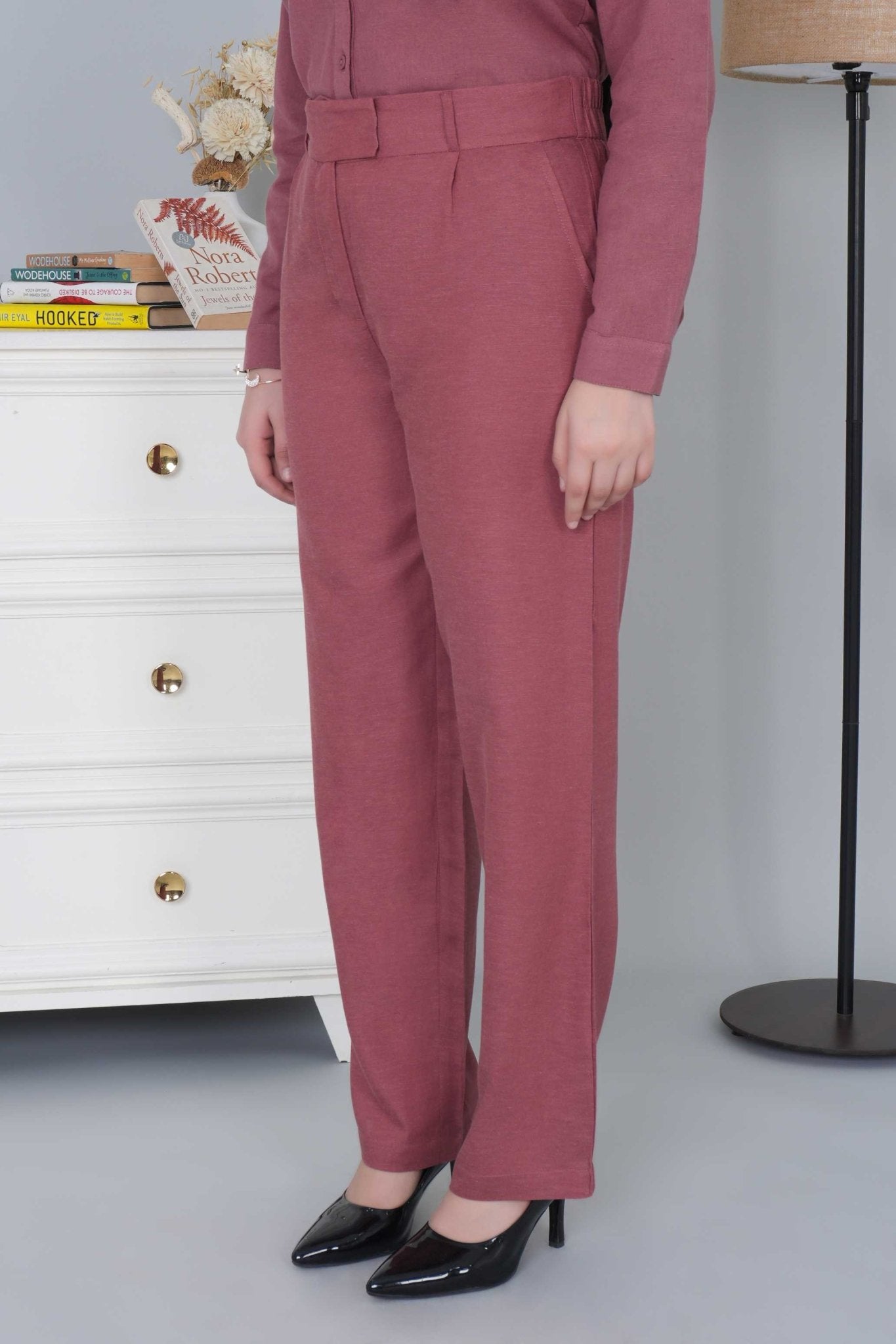 Maroon cotton linen flare pants - Linen flare pants