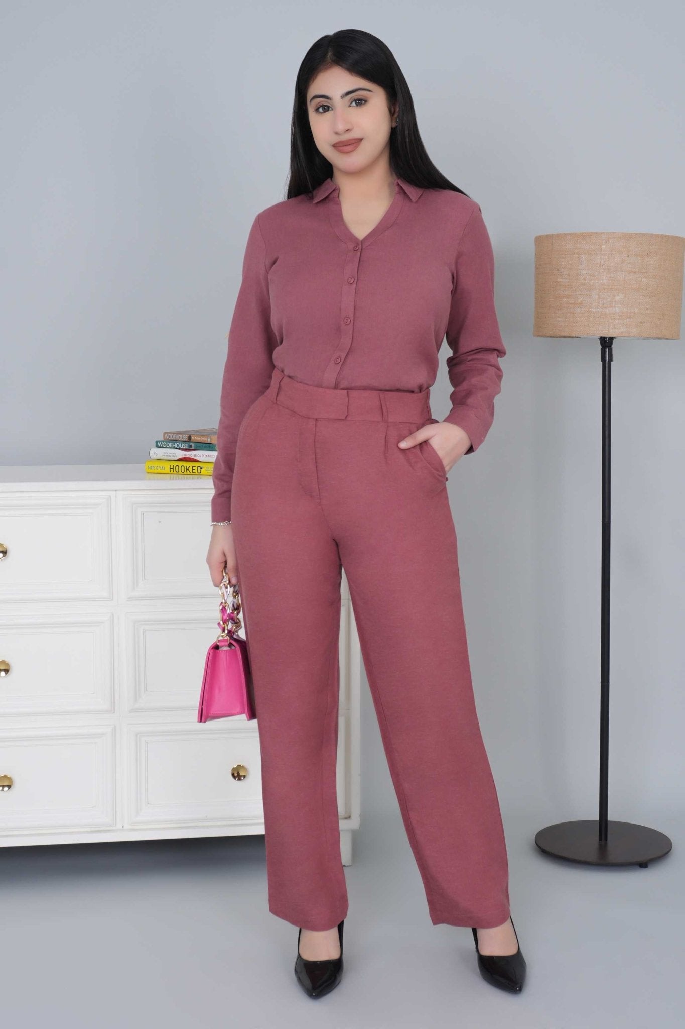 Maroon cotton linen flare pants - Linen flare pants