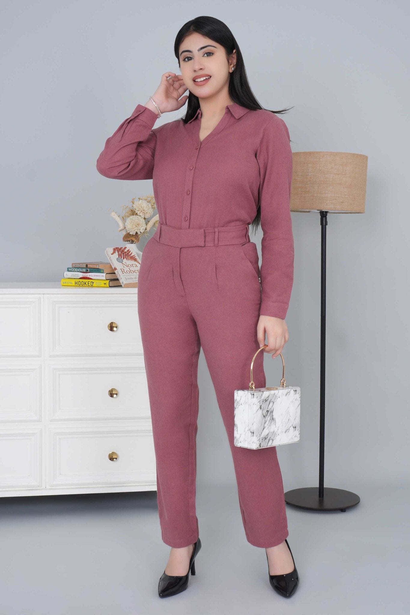 Maroon cotton linen straight fit pant - Linen straight pants