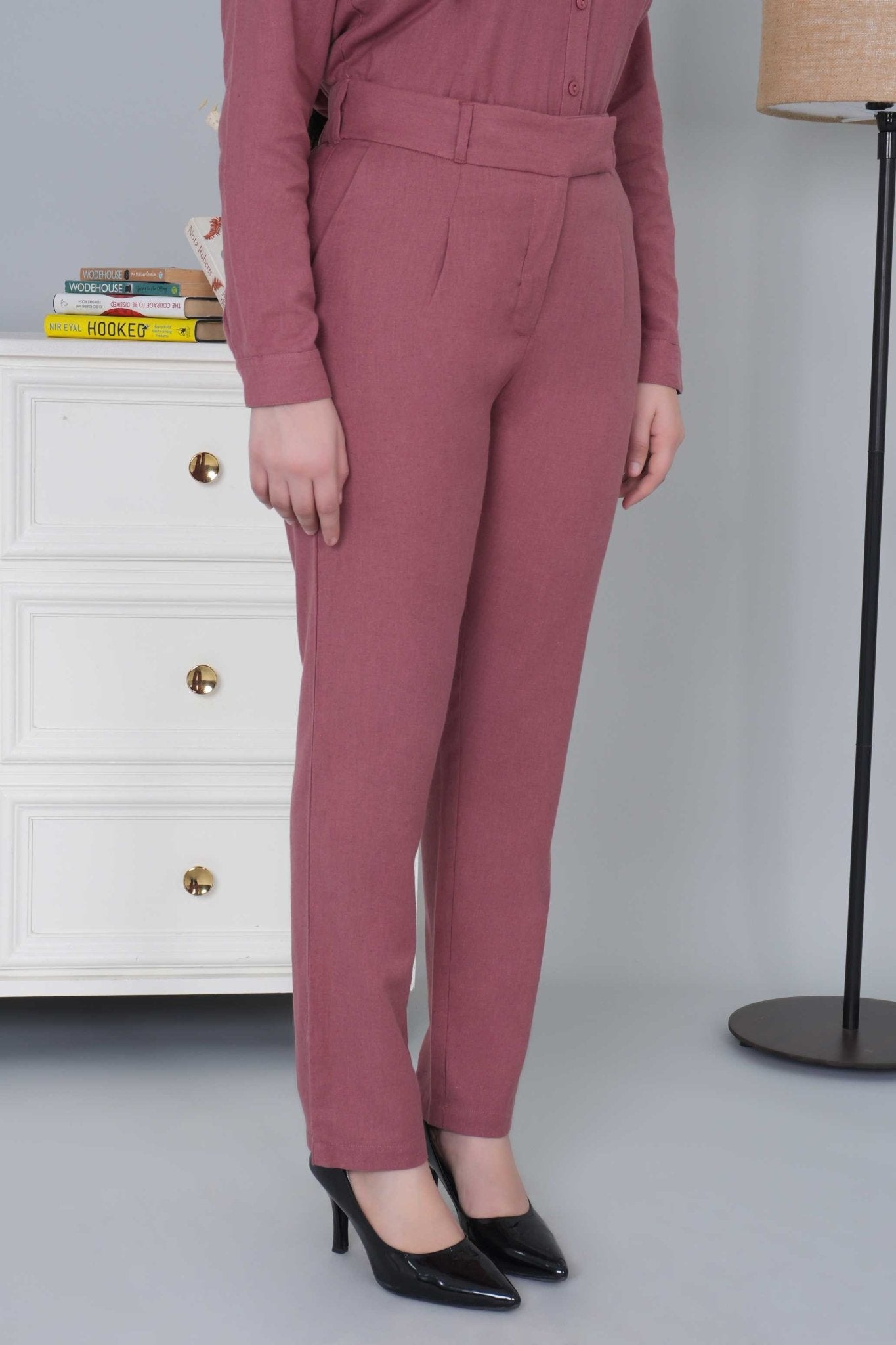 Maroon cotton linen straight fit pant - Linen straight pants