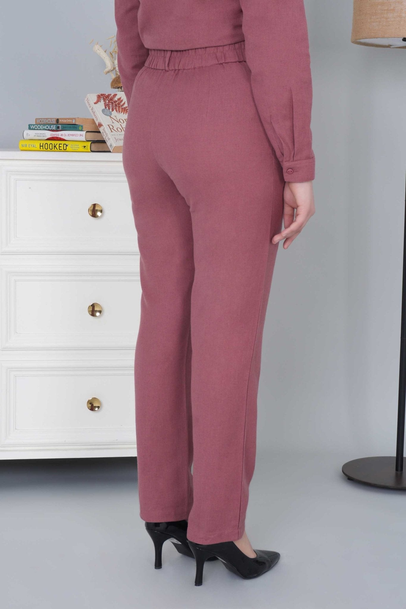 Maroon cotton linen straight fit pant - Linen straight pants