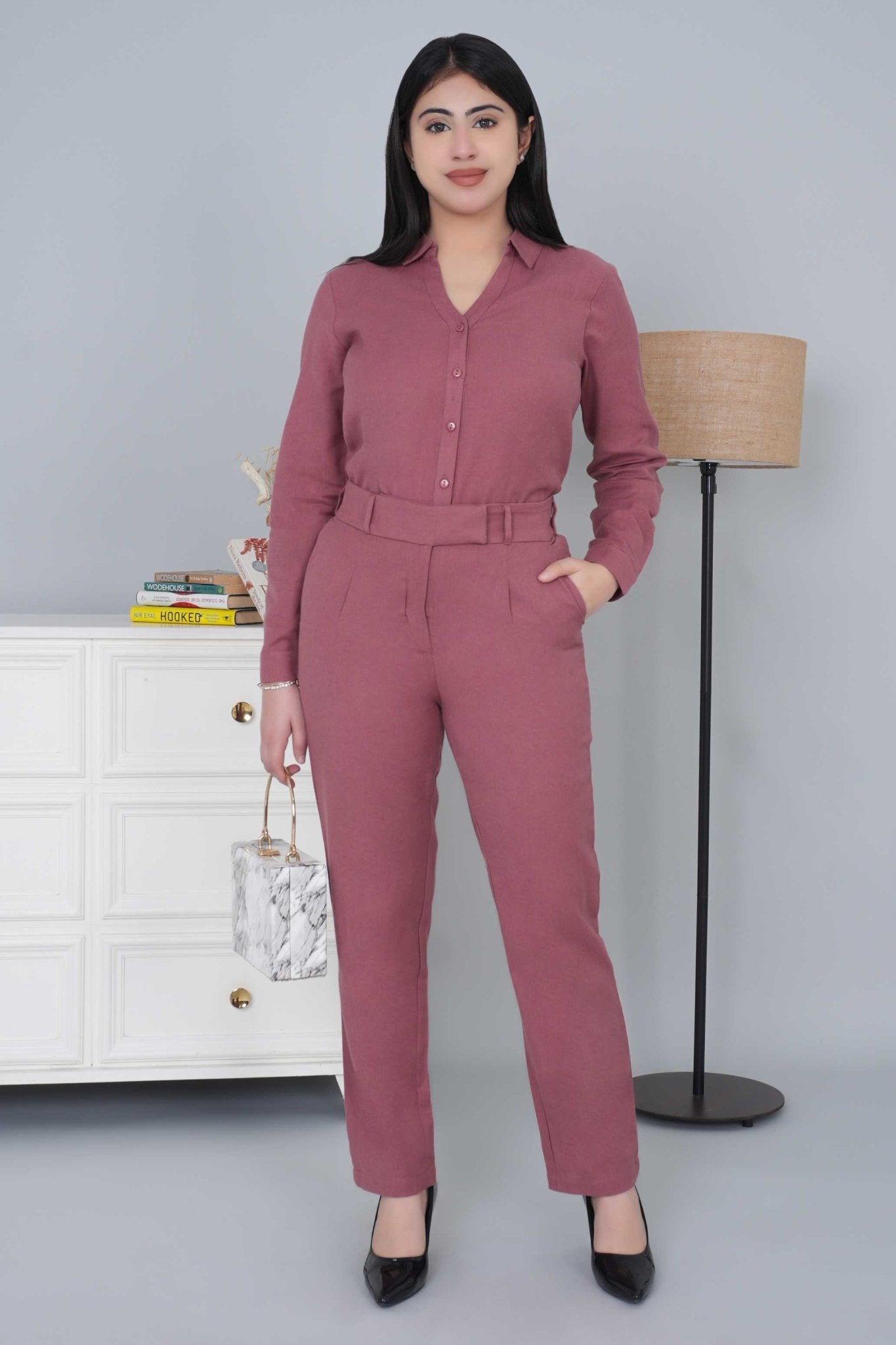 Maroon cotton linen straight fit pant - Linen straight pants