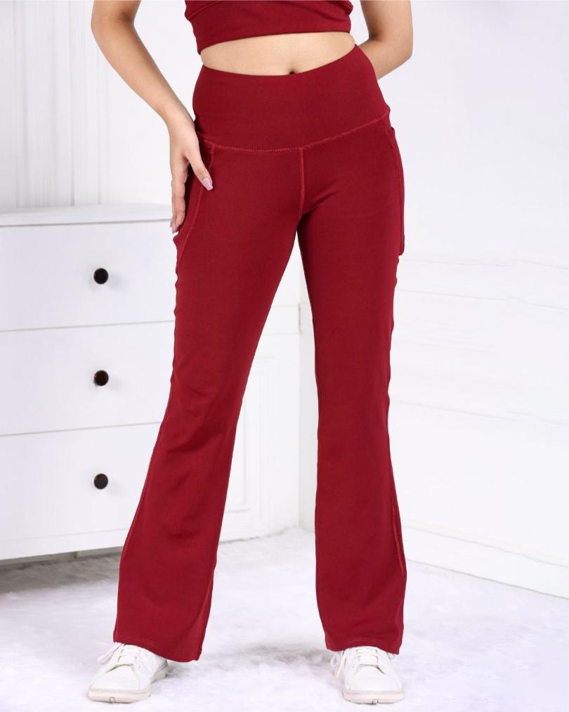 Maroon Melange Active Flare Pants - Active melange flare pants