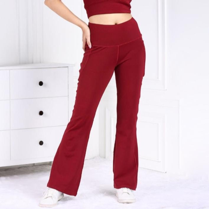 Maroon Melange Active Flare Pants - Active melange flare pants