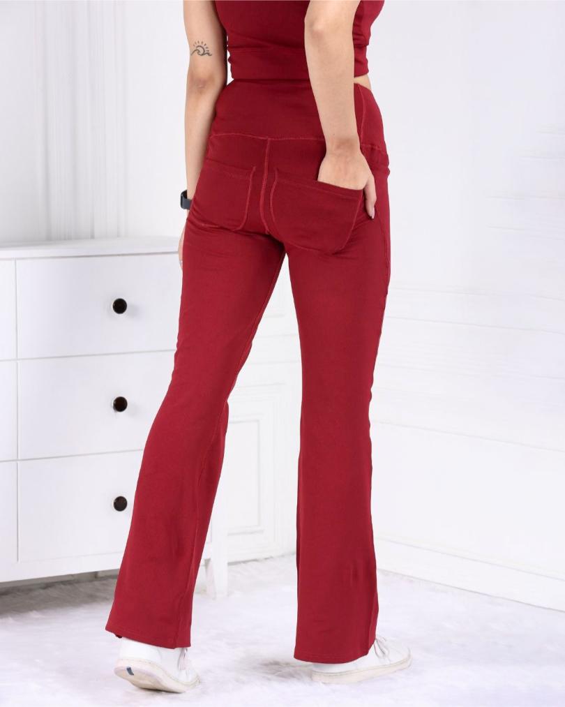 Maroon Melange Active Flare Pants - Active melange flare pants