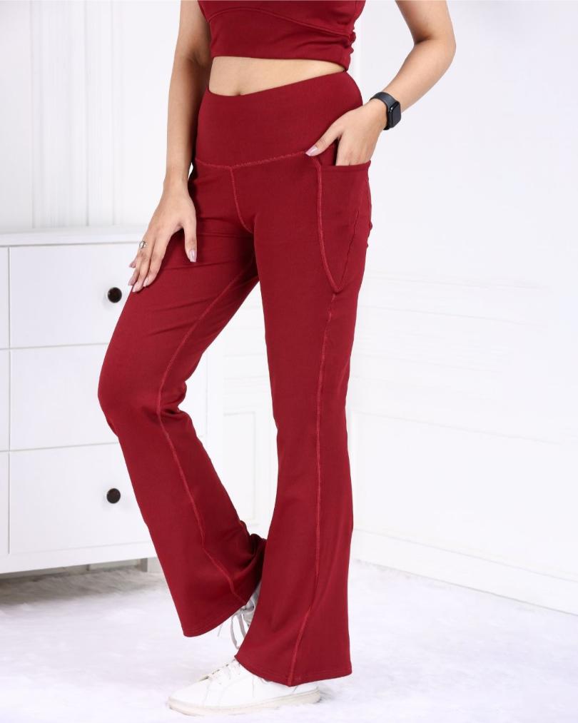 Maroon Melange Active Flare Pants - Active melange flare pants