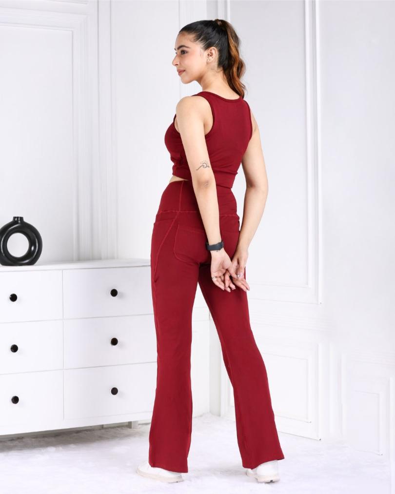 Maroon Melange Active Flare Pants - Active melange flare pants