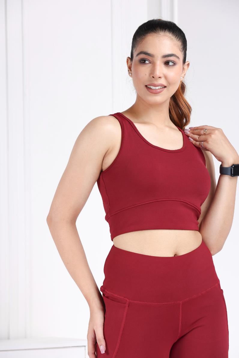 Maroon Melange All Day Mid Impact Luxury Active Bra - Active bra