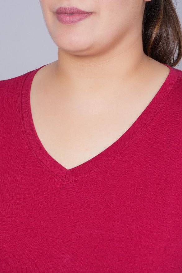 Maroon V neck cotton full sleeve t shirt - Full sleeve v neck cotton t shirt