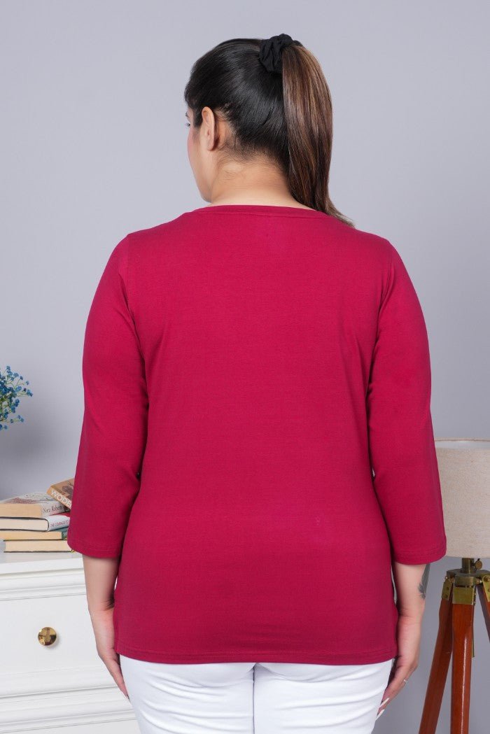 Maroon V neck cotton full sleeve t shirt - Full sleeve v neck cotton t shirt