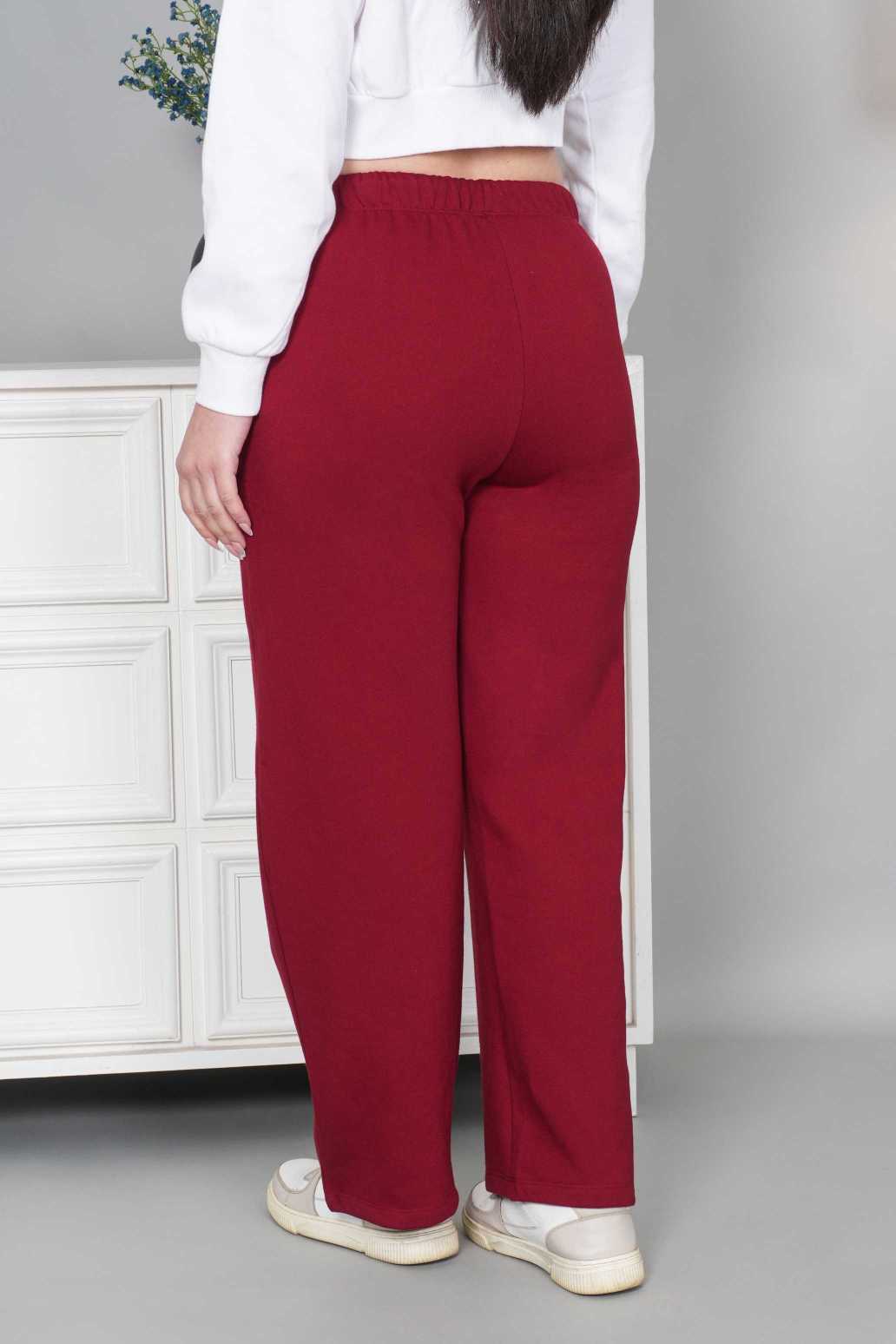 Maroon winter warm flare pants with superior elastic belt. - Winter flare pant
