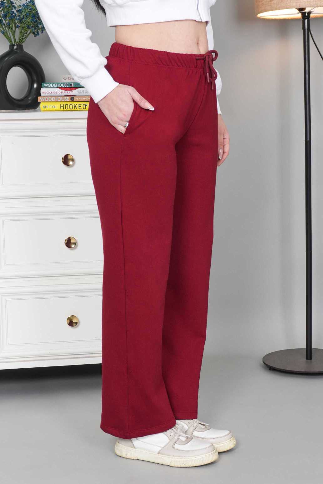 Maroon winter warm flare pants with superior elastic belt. - Winter flare pant