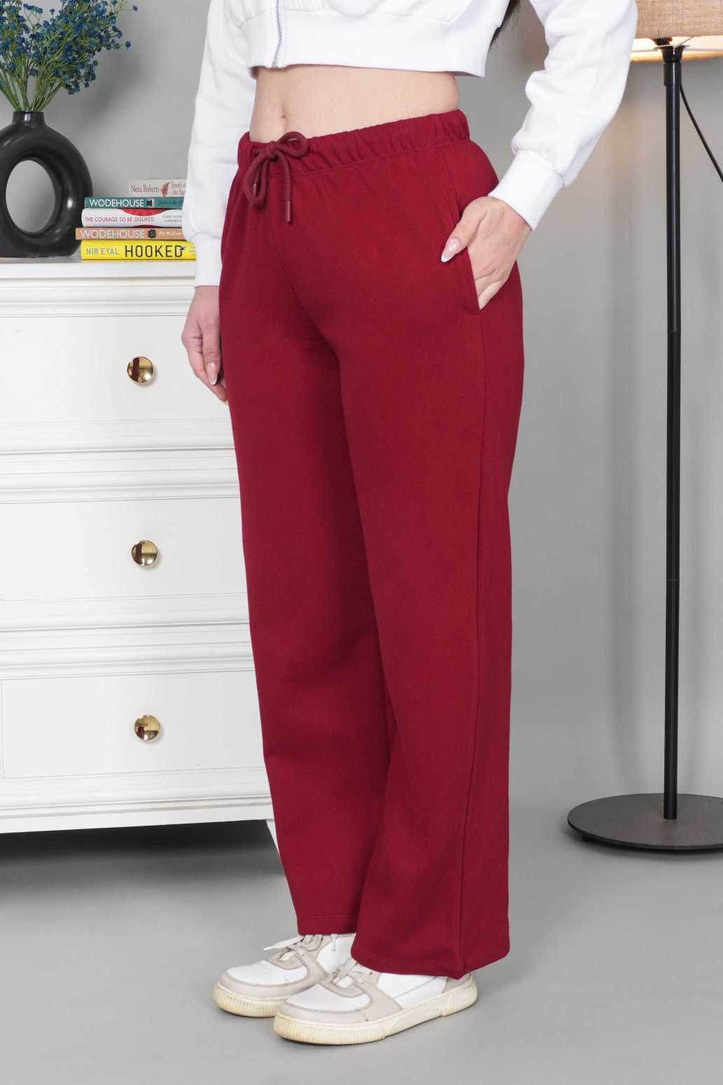 Maroon winter warm flare pants with superior elastic belt. - Winter flare pant