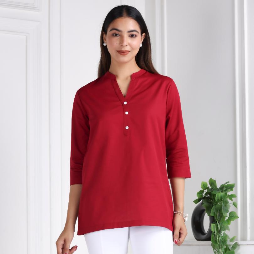 Mehroon 100% Cotton Short Kurti - Short kurta