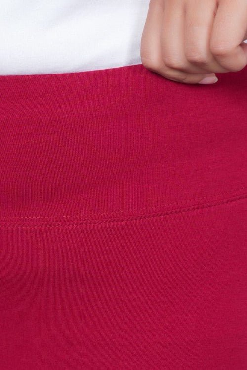 Mehroon stretchable biowash cotton lycra flare legging with superior elastic belt. -Cotton flare