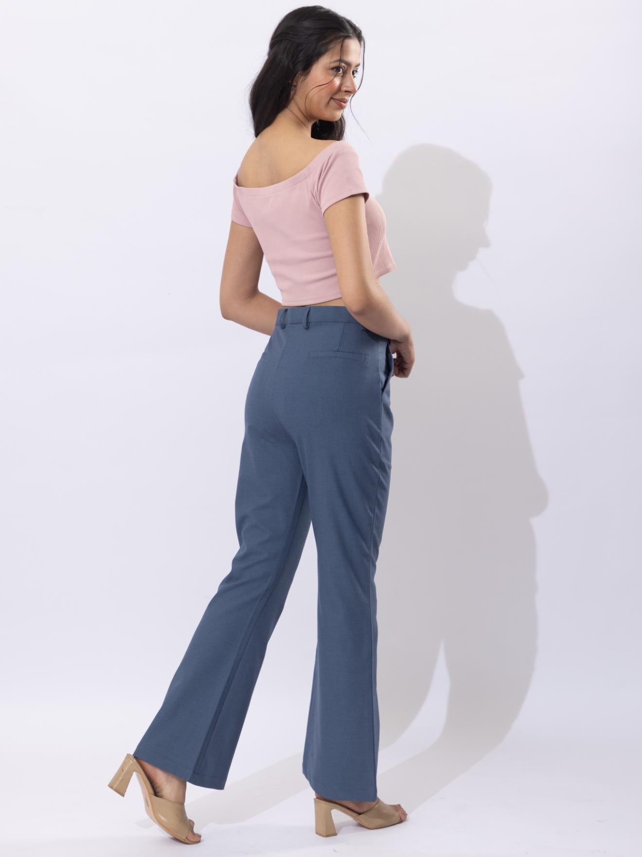 Midnight blue high waist formal flare pants with spandex [Bootcut flare] - Formal flare pants