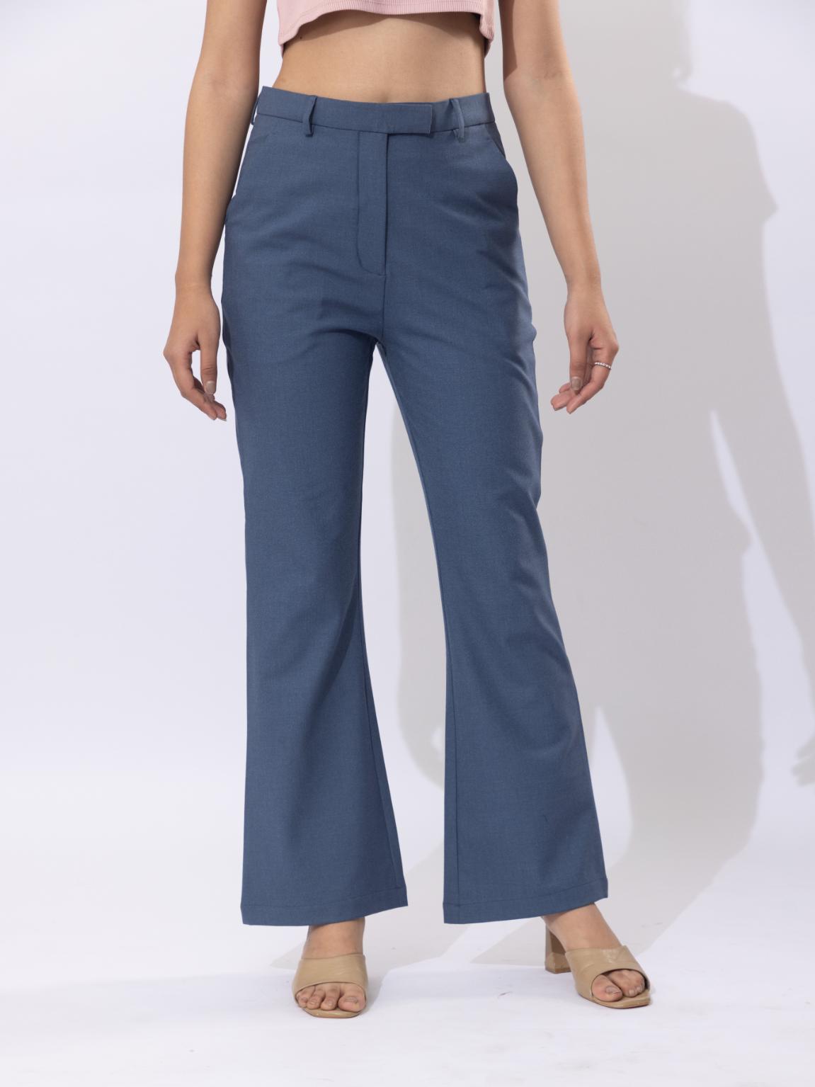 Midnight blue high waist formal flare pants with spandex [Bootcut flare] - Formal flare pants