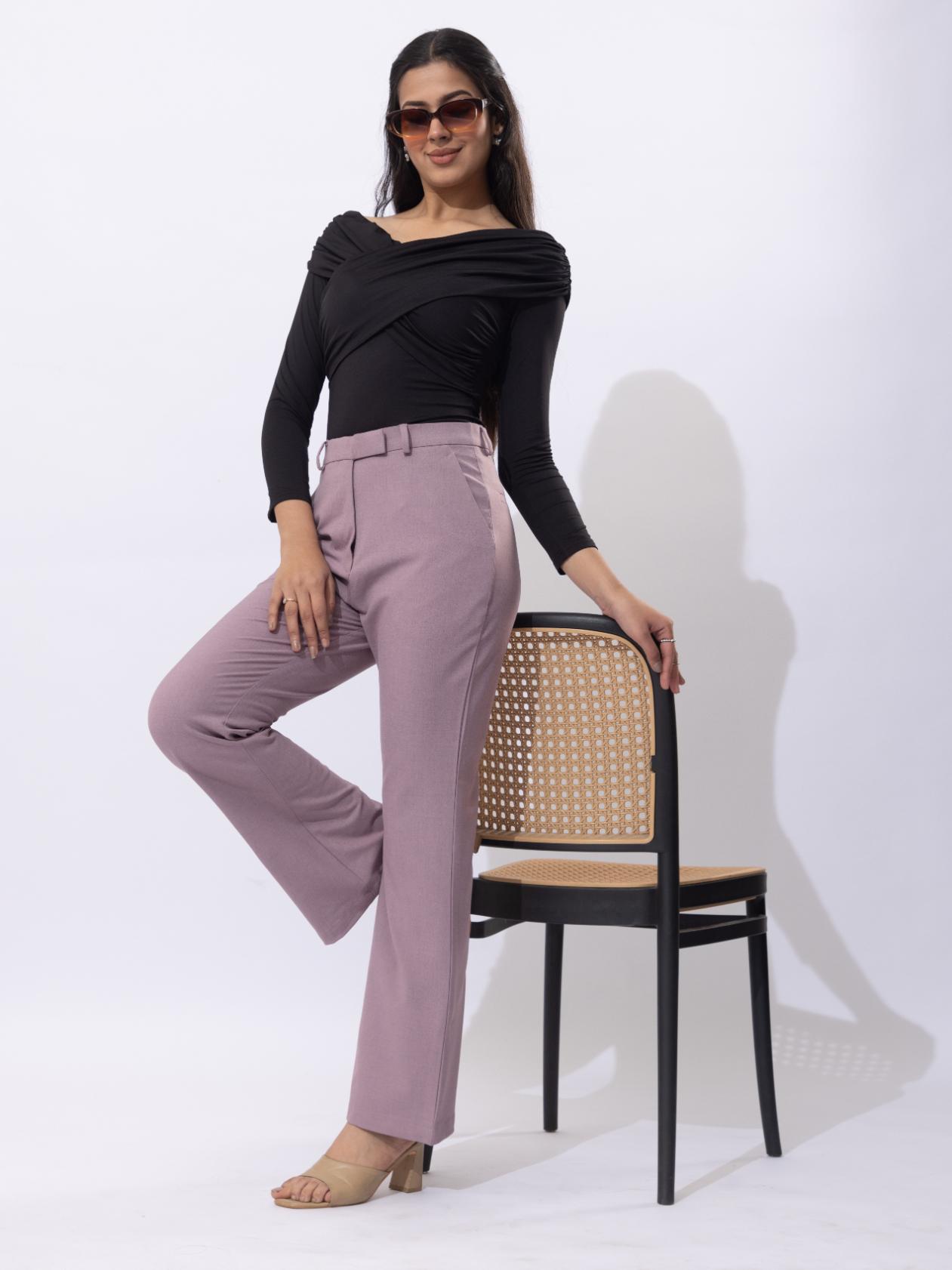 Misty rose high waist formal flare pants with spandex [Bootcut flare] - Formal flare pants