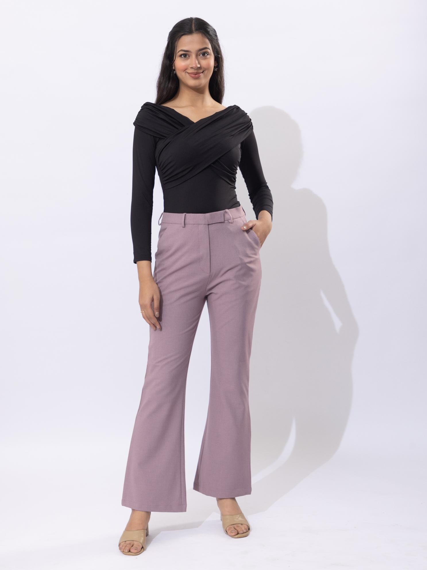 Misty rose high waist formal flare pants with spandex [Bootcut flare] - Formal flare pants