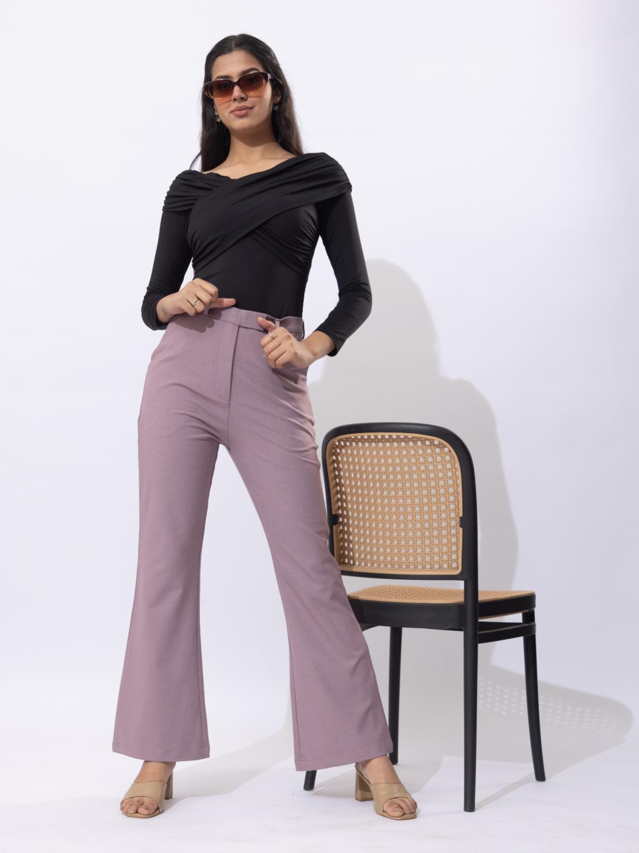 Misty rose high waist formal flare pants with spandex [Bootcut flare] - Formal flare pants