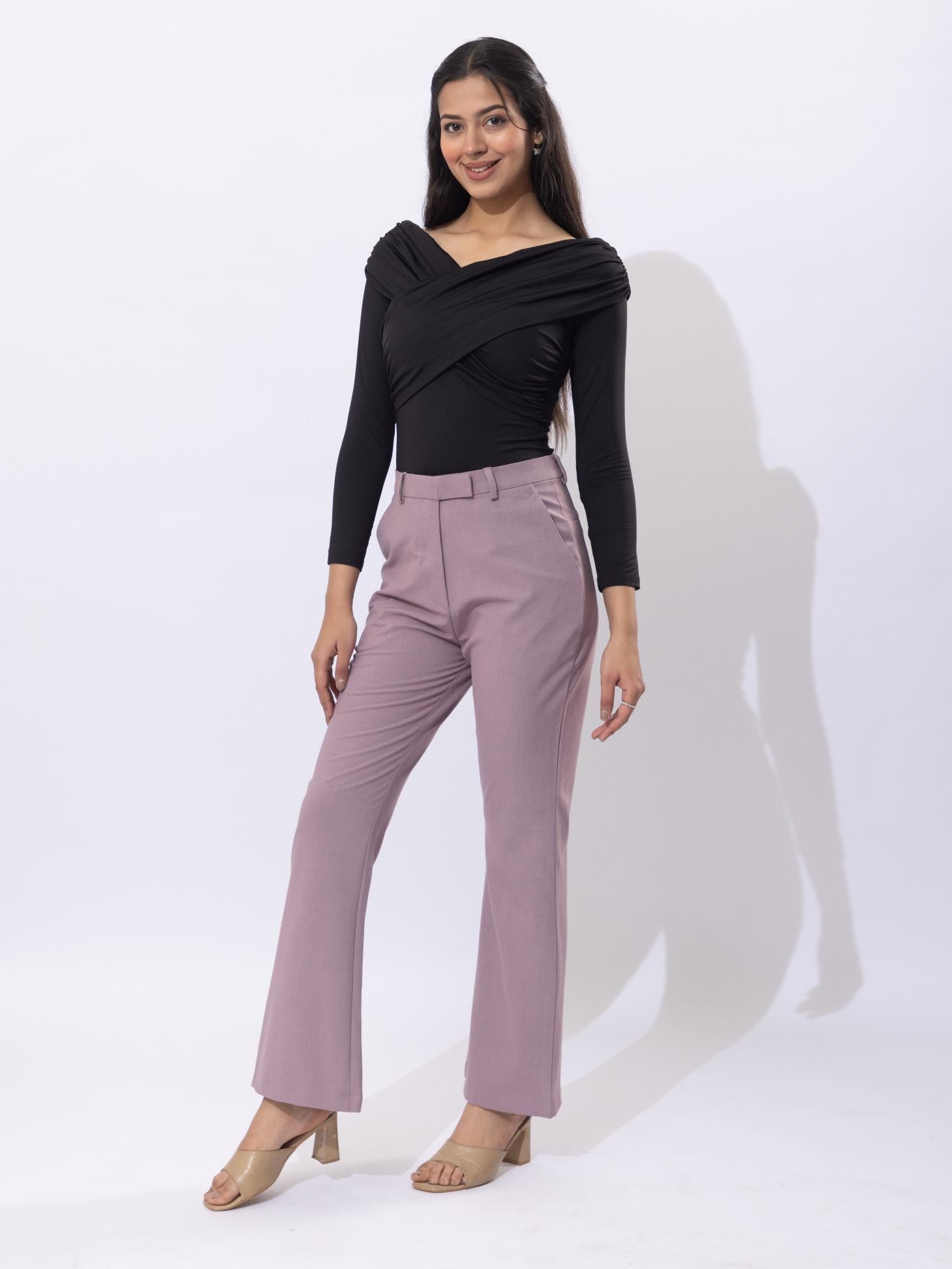 Misty rose high waist formal flare pants with spandex [Bootcut flare] - Formal flare pants