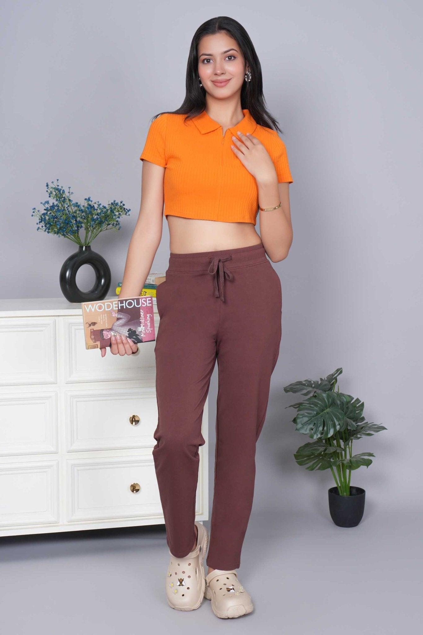 Mocha all day home pants with extra comfort. [100% USA HQ Cotton Lycra] - All day home pant