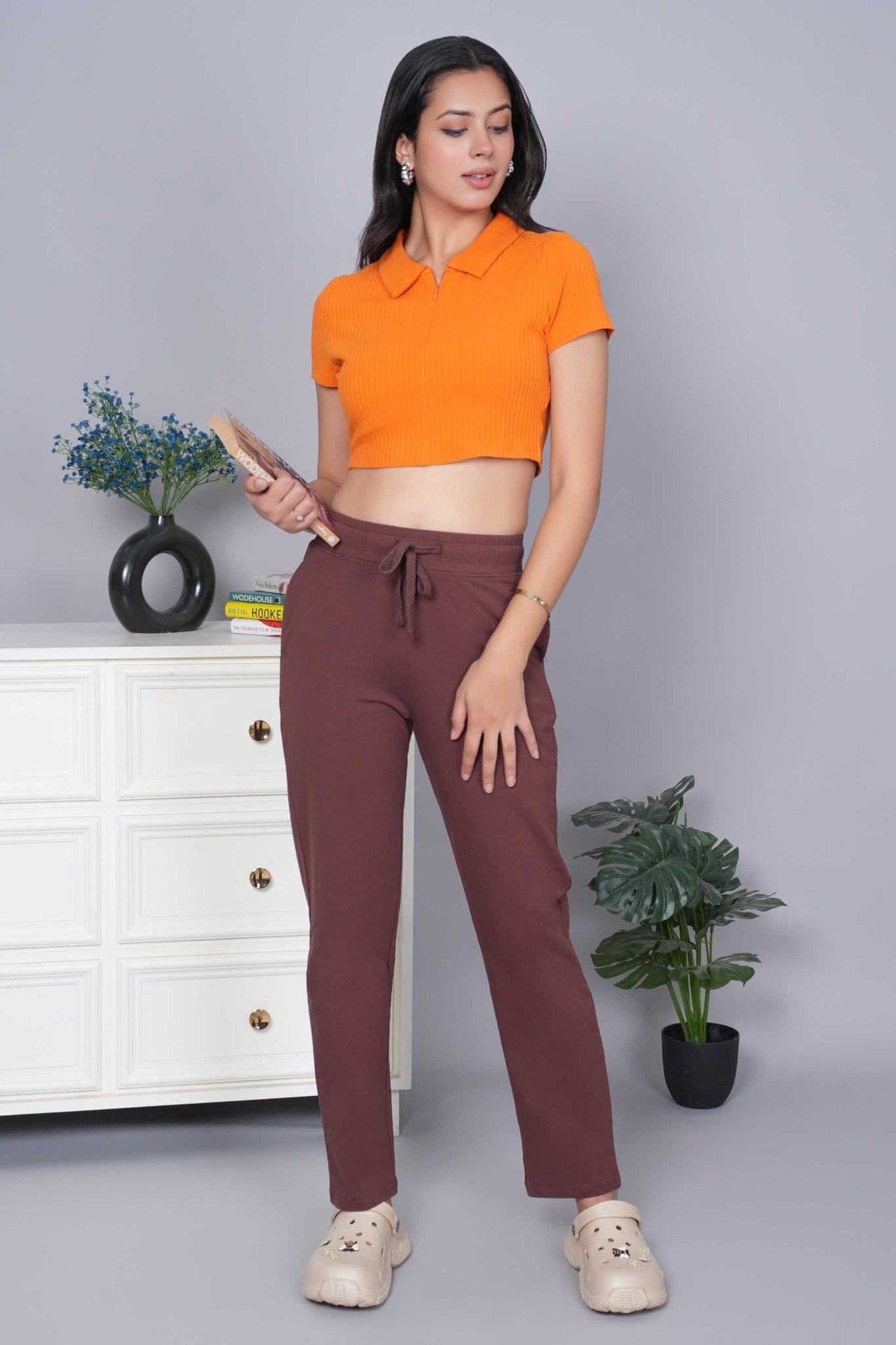 Mocha all day home pants with extra comfort. [100% USA HQ Cotton Lycra] - All day home pant