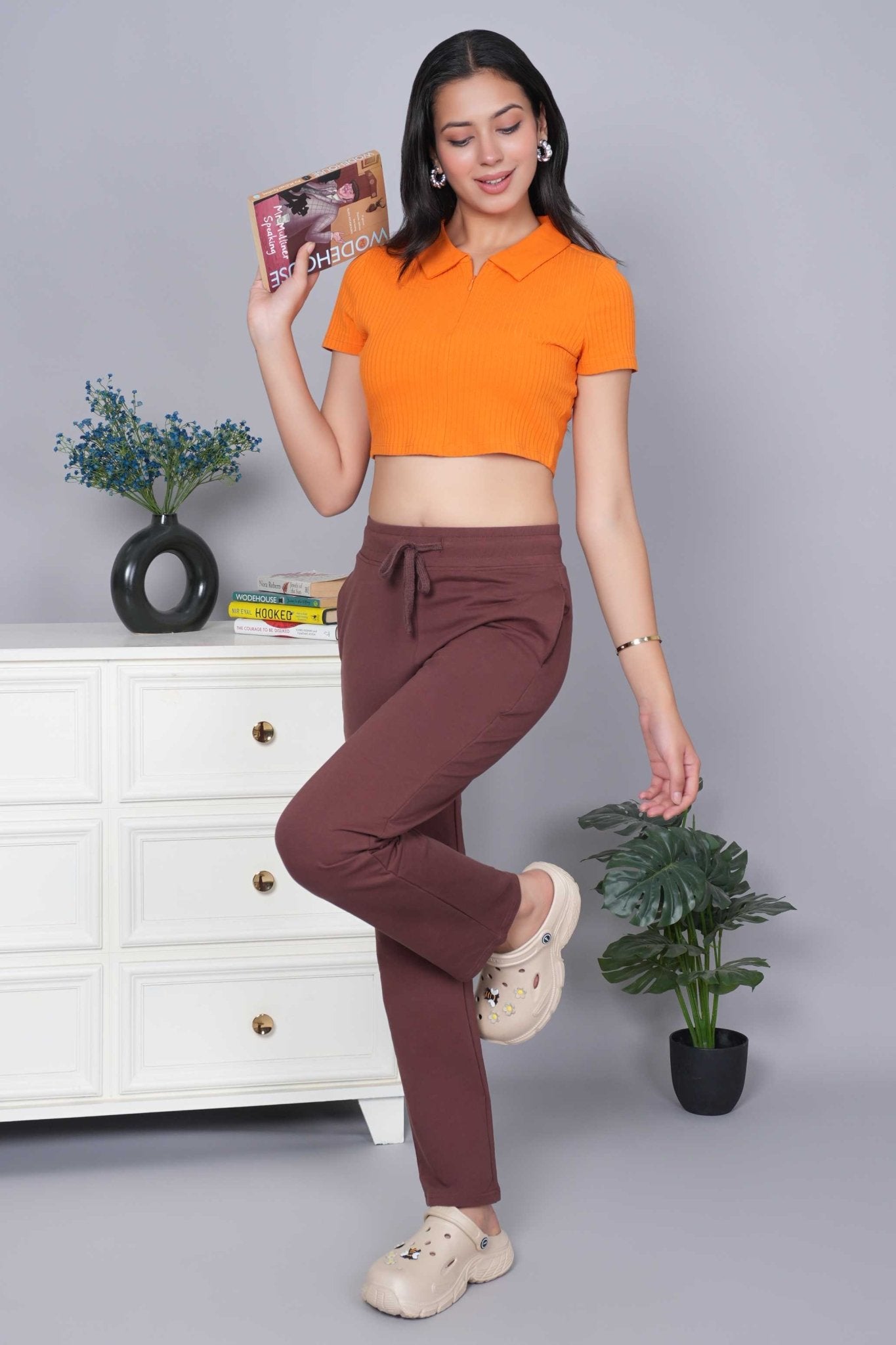 Mocha all day home pants with extra comfort. [100% USA HQ Cotton Lycra] - All day home pant