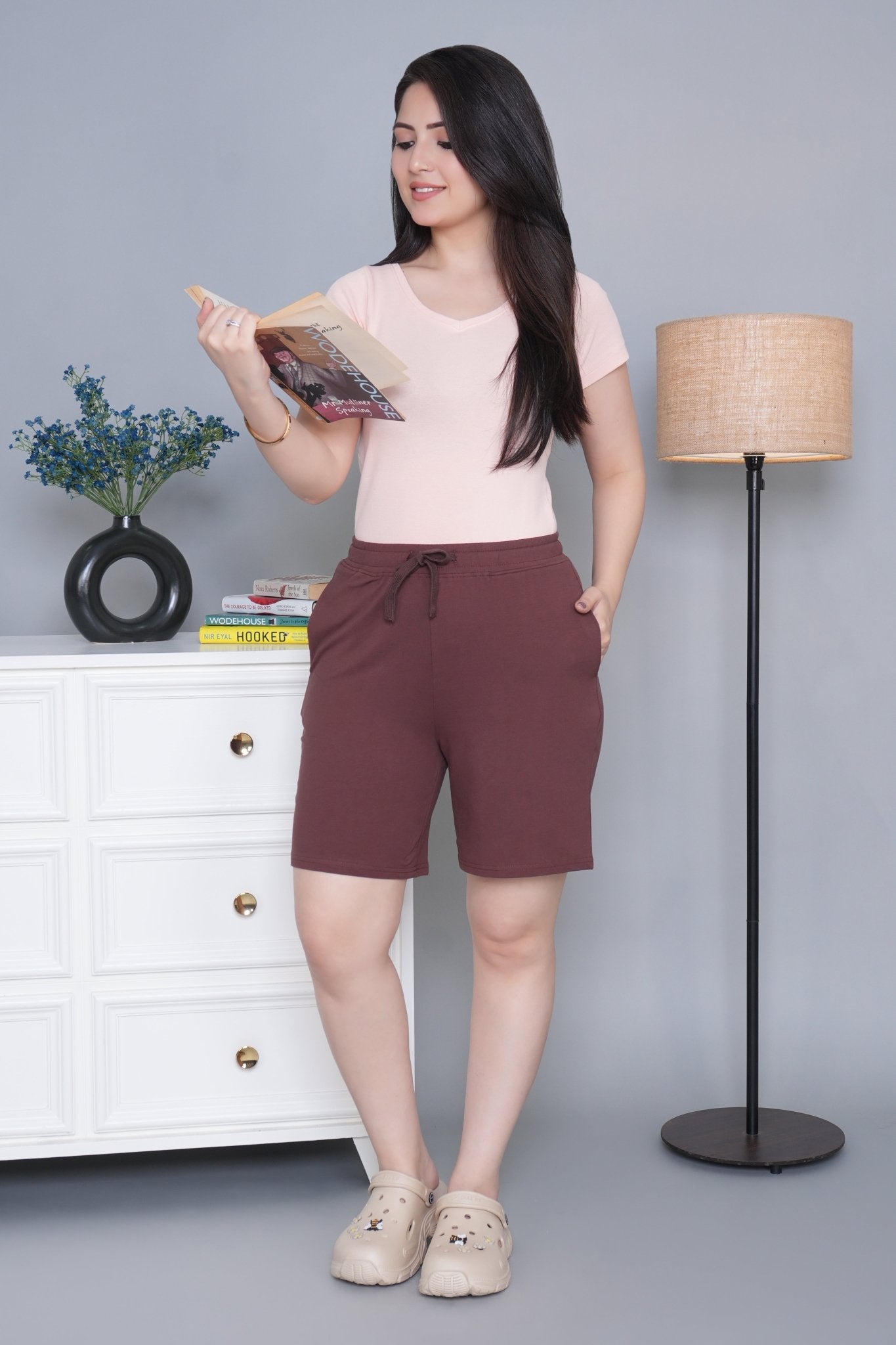 Mocha all day home shorts with extra comfort. [100% Cotton Lycra] - All day home shorts