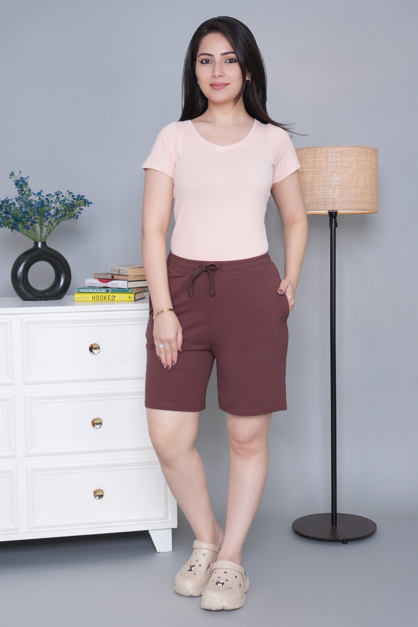 Mocha all day home shorts with extra comfort. [100% Cotton Lycra] - All day home shorts