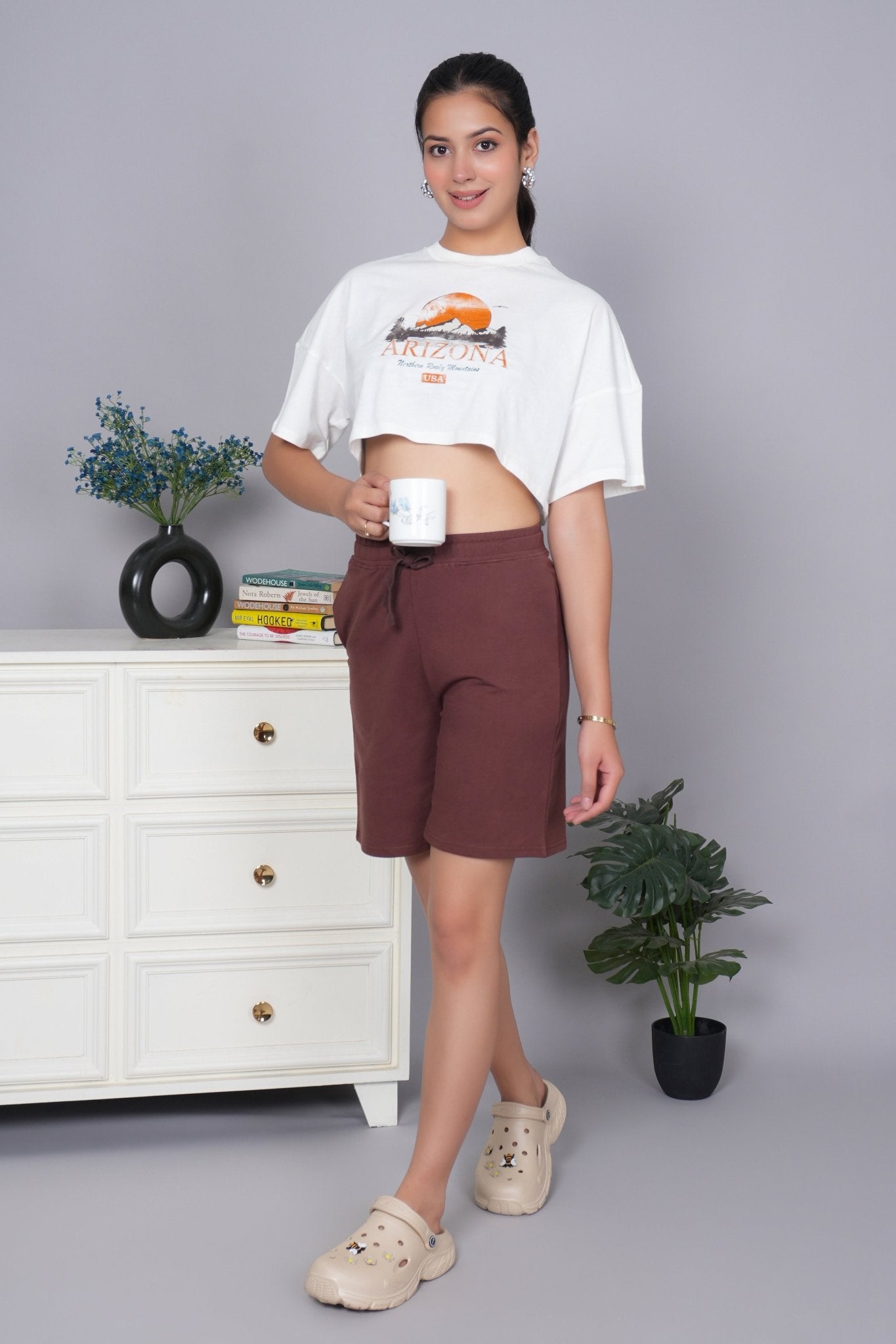 Mocha all day home shorts with extra comfort. [100% USA HQ Cotton Lycra] - All day home shorts
