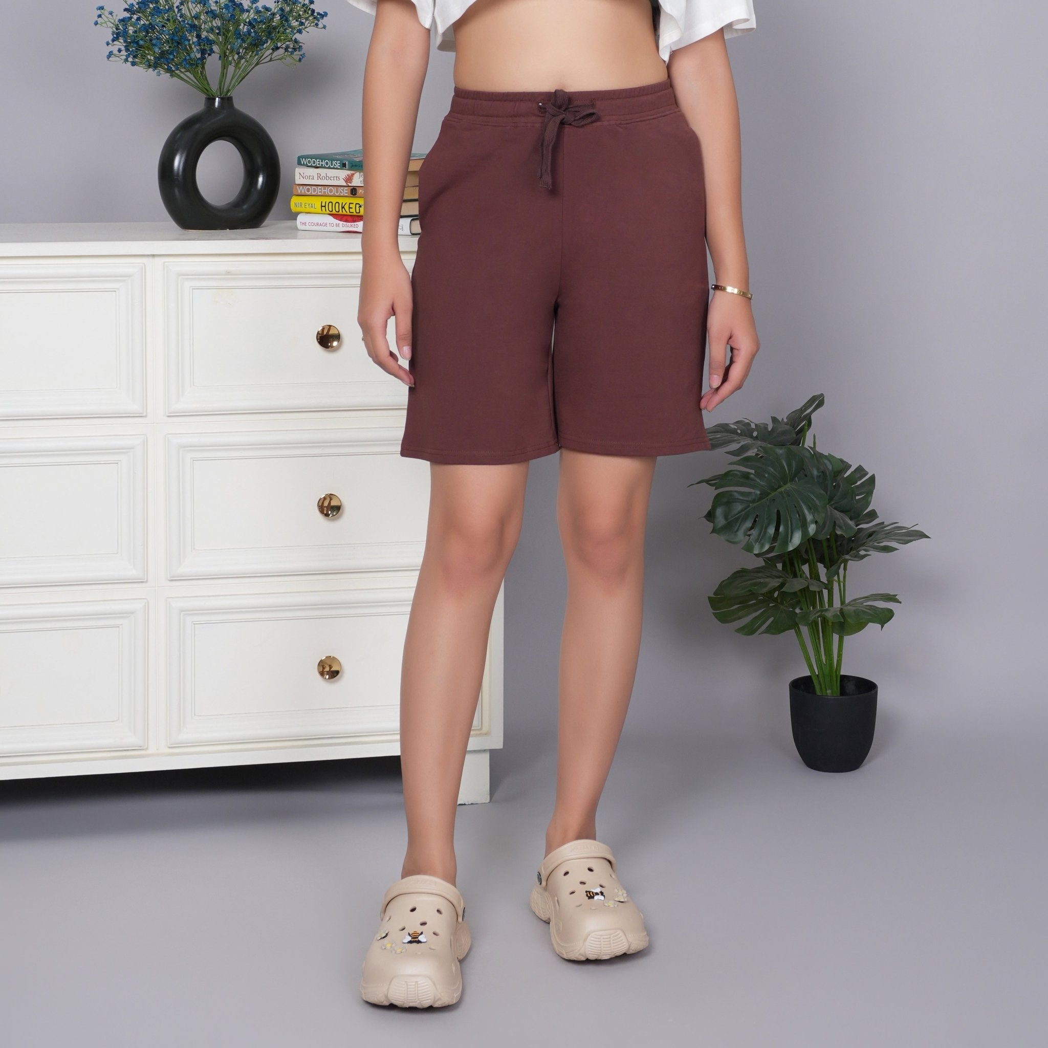 Mocha all day home shorts with extra comfort. [100% USA HQ Cotton Lycra] - All day home shorts