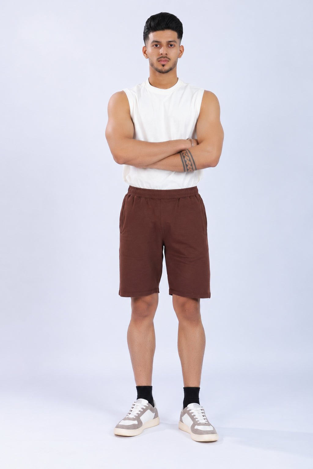 Mocha all day shorts with extra comfort. [100% Cotton Lycra] -All day home shorts