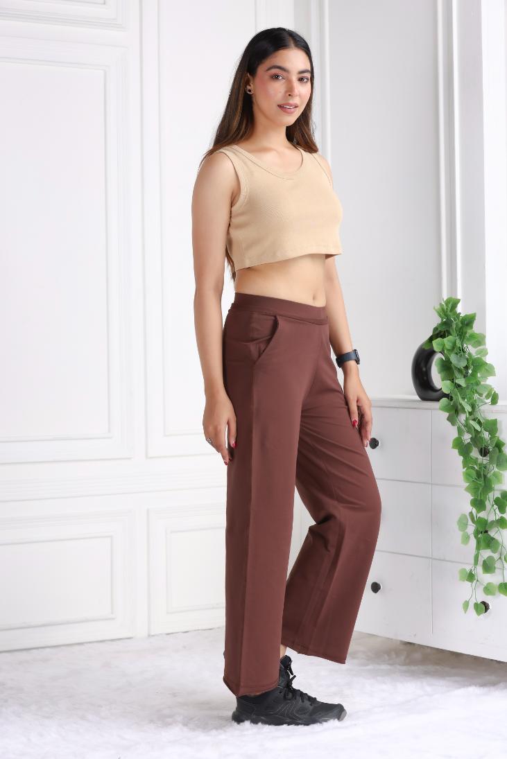 Mocha all day wide flare pants with extra comfort. [100% USA HQ Cotton Lycra] extra flare. - All day wide flare pant