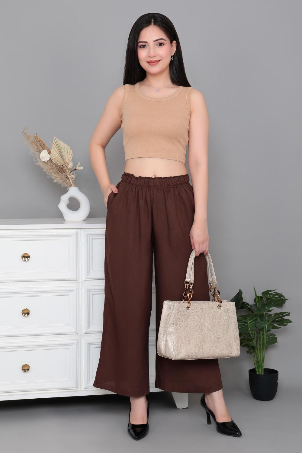 Mocha rayon palazzo [ 100% Rayon, Liva Certified ] -Palazzo