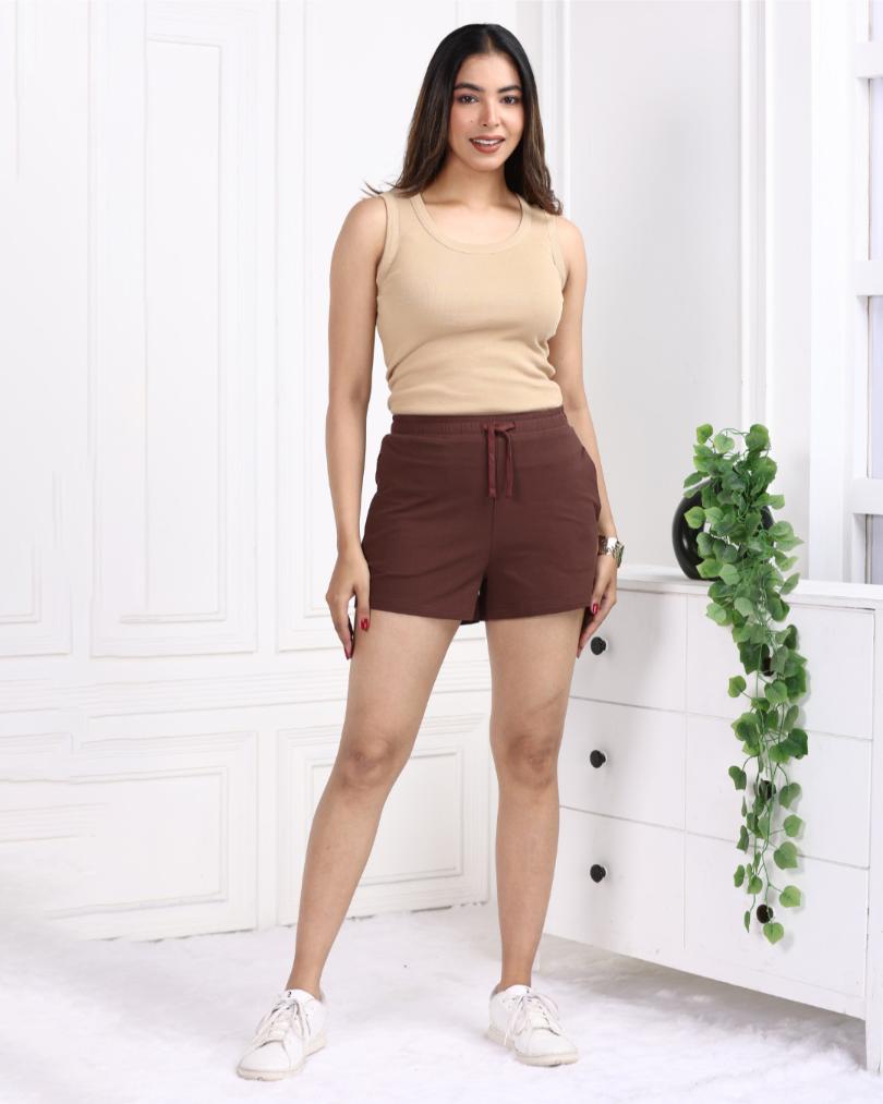 Mocha zip pocket cotton short USA HQ regular cotton short with superior belt. - Zip pocket cotton short