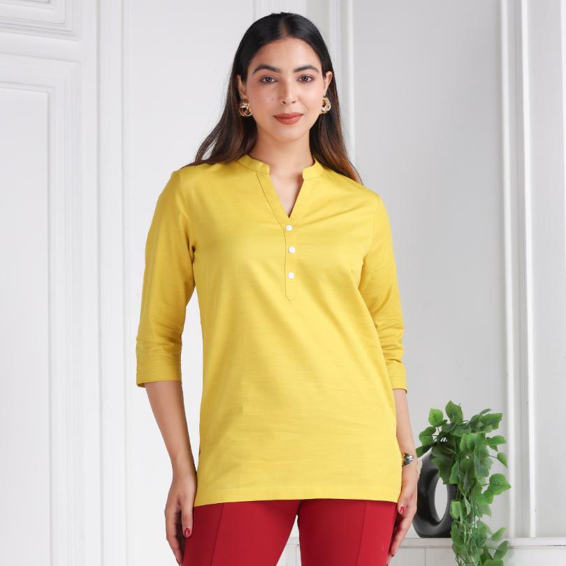 Mustard 100% Cotton Short Kurti - Short kurta