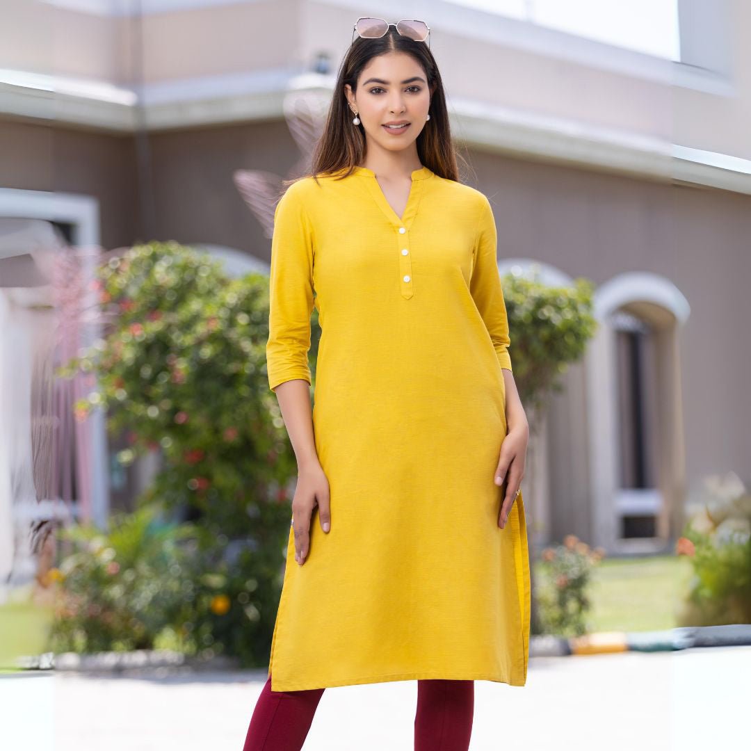 Mustard 100% Premium Cotton Long Kurta - Long kurta